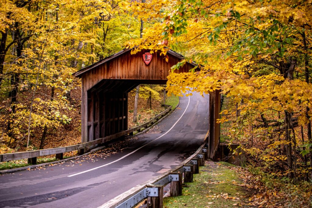 Covered bridge in the fall
